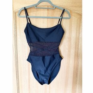 Anne Cole Classic Black One Piece Swimsuit with Sheer Waist M